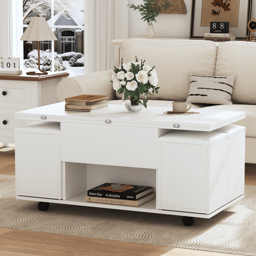 Mesa de centro elevável retangular de painel de partículas,branco Mesa de centro elevável retangular de painel de partículas,branco