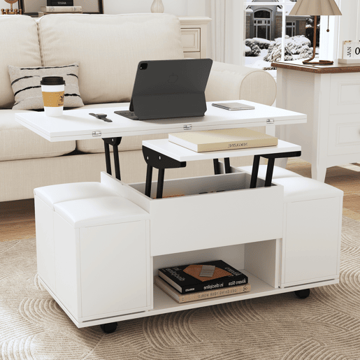 Mesa de centro elevável retangular de painel de partículas,branco Mesa de centro elevável retangular de painel de partículas,branco