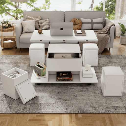 Mesa de centro elevável retangular de painel de partículas,branco Mesa de centro elevável retangular de painel de partículas,branco