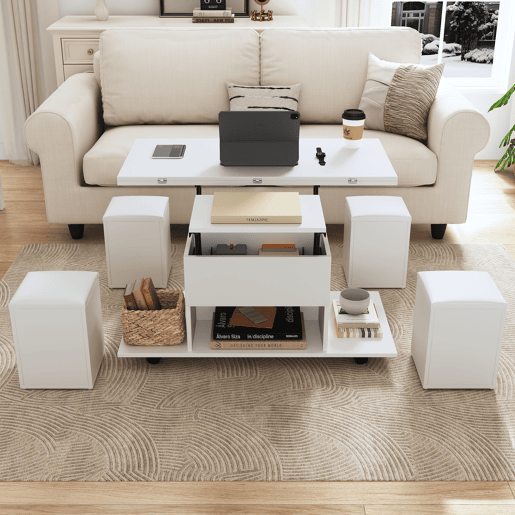 Mesa de centro elevável retangular de painel de partículas,branco Mesa de centro elevável retangular de painel de partículas,branco
