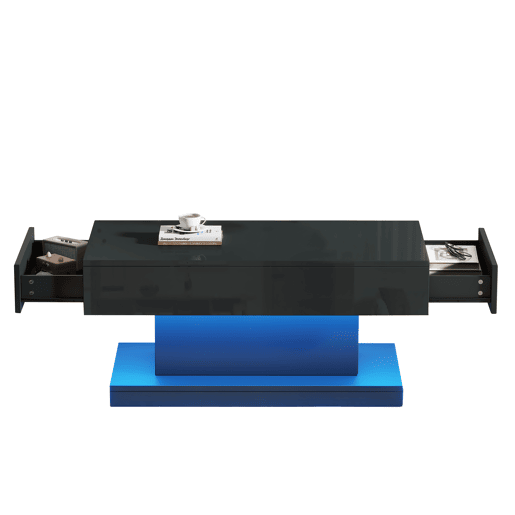 Mesa de centro retangular de painel de partÃculas com 2 gavetas e luz led,preto Mesa de centro retangular de painel de partÃculas com 2 gavetas e luz led,preto