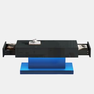 Mesa de centro retangular de painel de partículas com 2 gavetas e luz led,preto