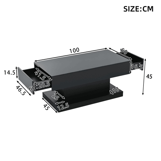Mesa de centro retangular de painel de partÃculas com 2 gavetas e luz led,preto Mesa de centro retangular de painel de partÃculas com 2 gavetas e luz led,preto