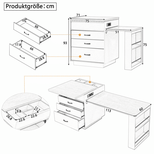 Ilha de cozinha multifuncional - com rodas, mesa extensível com iluminação LED e tomadas - preta Ilha de cozinha multifuncional - com rodas, mesa extensível com iluminação LED e tomadas - preta