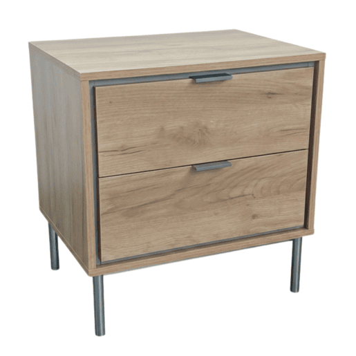 Mesa de cabeceira Sforza com 2 gavetas, carvalho natural, 53x56x40 cm