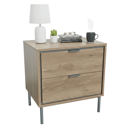 Mesa de cabeceira Sforza com 2 gavetas, carvalho natural, 53x56x40 cm