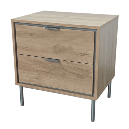 Mesa de cabeceira Sforza com 2 gavetas, carvalho natural, 53x56x40 cm