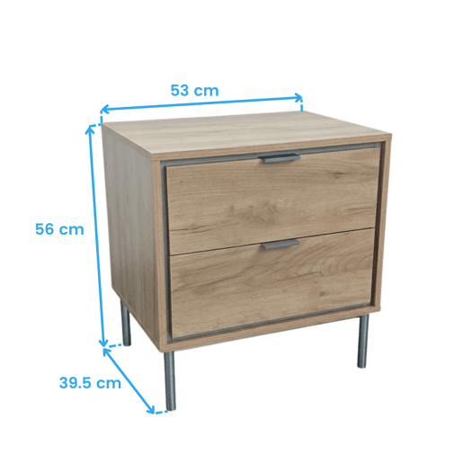 Mesa de cabeceira Sforza com 2 gavetas, carvalho natural, 53x56x40 cm
