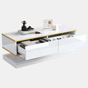 Mesa de centro retangular de painel de partículas com 2 gavetas,branco