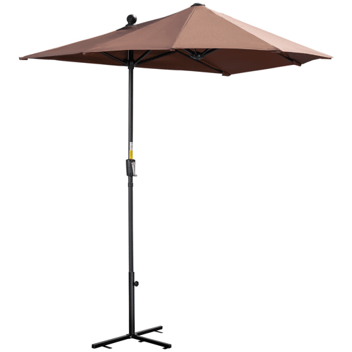 Outsunny Chapéu de Sol de Parede para Jardim 200x190x240 cm Parasol de Terraço com Manivela Poste de Aço e Base Cruzada Anti-UV para Terraço Varanda Castanho