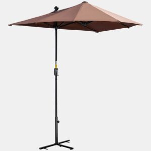 Outsunny Chapéu de Sol de Parede para Jardim 200x190x240 cm Parasol de Terraço com Manivela Poste de Aço e Base Cruzada Anti-UV para Terraço Varanda Castanho