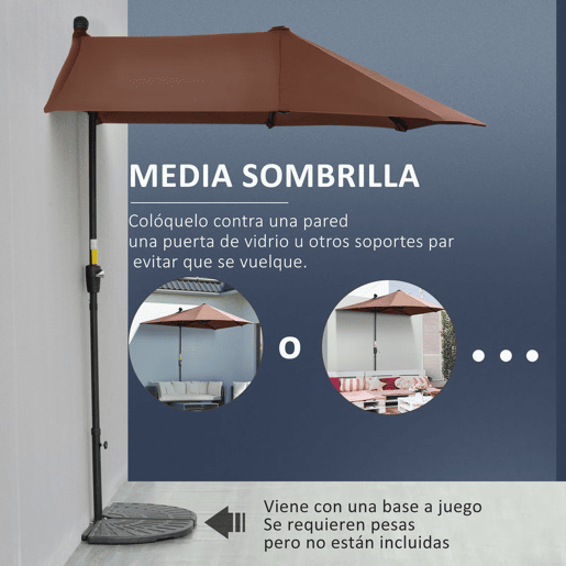 Outsunny Chapéu de Sol de Parede para Jardim 200x190x240 cm Parasol de Terraço com Manivela Poste de Aço e Base Cruzada Anti-UV para Terraço Varanda Castanho