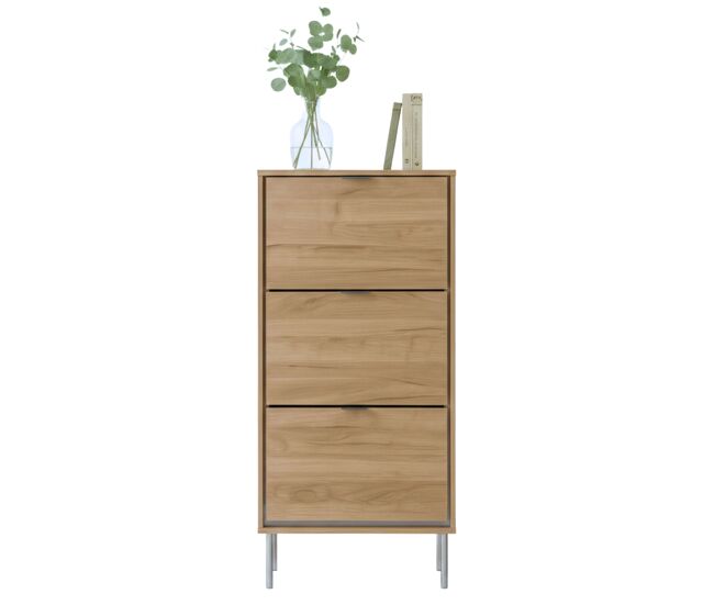 Zapatero 3 puertas, mueble recibidor sforza 3 trampones capacidad 24 pares aprox. roble natural 63x110x24 cm
