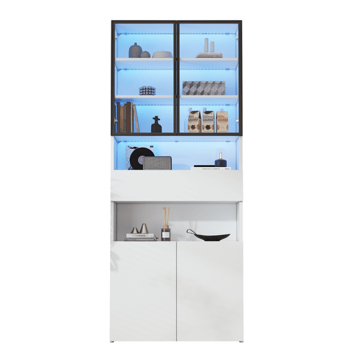 Vitrine de painel de partículas com 4 portas,1 gaveta e luz led,branco