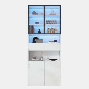Vitrine de painel de partículas com 4 portas,1 gaveta e luz led,branco