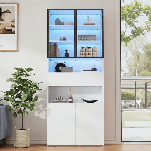 Vitrine de painel de partículas com 4 portas,1 gaveta e luz led,branco