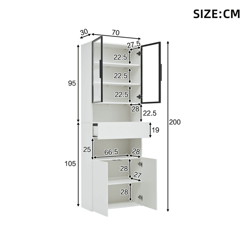 Vitrine de painel de partículas com 4 portas,1 gaveta e luz led,branco