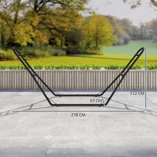 Outsunny Suporte de Rede para 2-3 Pessoas, 278 cm, Corrente Ajustável, Estrutura de Aço, Ganchos em S, Pés Antiderrapantes, Redes 2,75-4 m, Capacidade 150 kg, Preto