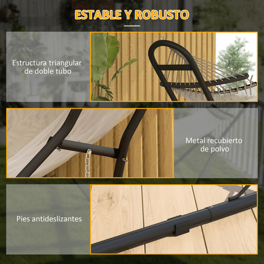 Outsunny Suporte de Rede para 2-3 Pessoas, 278 cm, Corrente Ajustável, Estrutura de Aço, Ganchos em S, Pés Antiderrapantes, Redes 2,75-4 m, Capacidade 150 kg, Preto