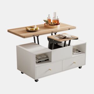 Mesa de centro elevável retangular de mdf,branco+natural