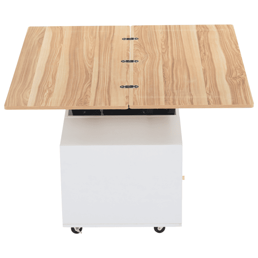 Mesa de centro elevável retangular de mdf,branco+natural