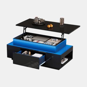 Mesa de centro elevável retangular de painel de partículas com luz led,preto