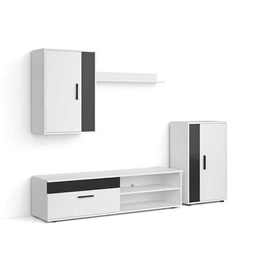 Salón Lunet en medida 190 cm Blanco Artik (Blanco Mate) - Negro 140 x 36,2 x 35 cm