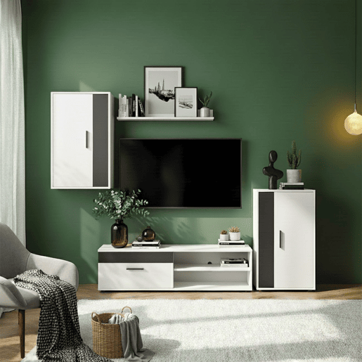 Salón Lunet en medida 190 cm Blanco Artik (Blanco Mate) - Negro 140 x 36,2 x 35 cm