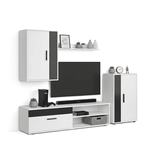 Salón Lunet en medida 190 cm Blanco Artik (Blanco Mate) - Negro 140 x 36,2 x 35 cm