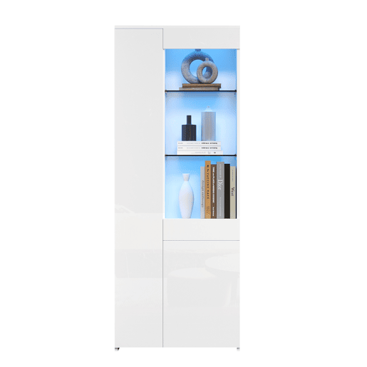 Vitrine de painel de partículas com 2 portas,1 gaveta e luz led,branco