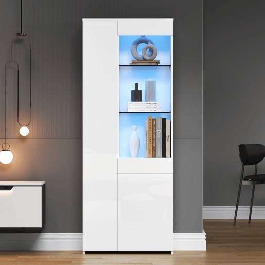 Vitrine de painel de partículas com 2 portas,1 gaveta e luz led,branco