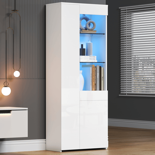 Vitrine de painel de partículas com 2 portas,1 gaveta e luz led,branco