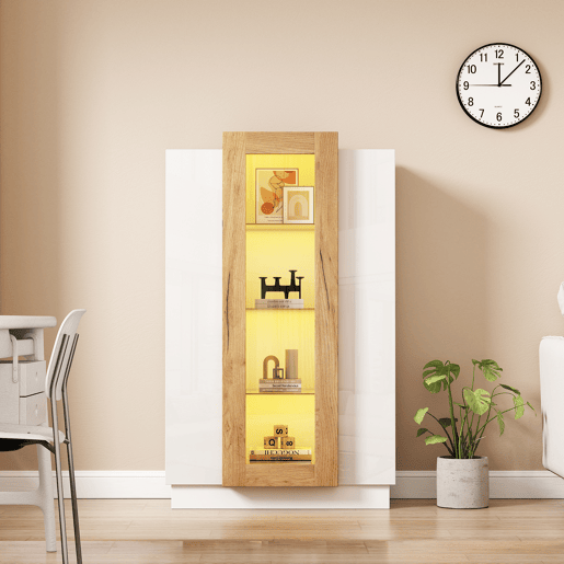 Vitrine de painel de partÃculas com 1 porta e luz led,branco+natural Vitrine de painel de partÃculas com 1 porta e luz led,branco+natural