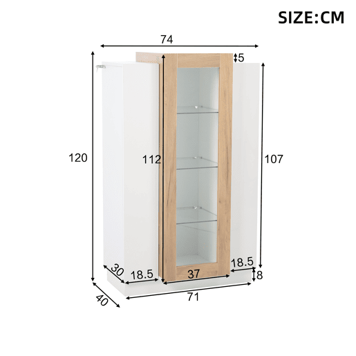 Vitrine de painel de partÃculas com 1 porta e luz led,branco+natural Vitrine de painel de partÃculas com 1 porta e luz led,branco+natural
