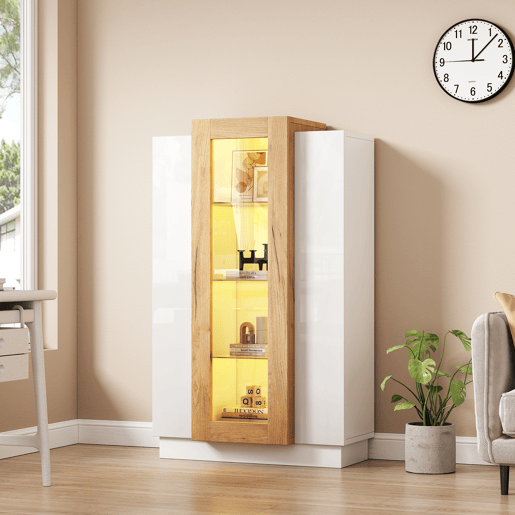 Vitrine de painel de partÃculas com 1 porta e luz led,branco+natural Vitrine de painel de partÃculas com 1 porta e luz led,branco+natural