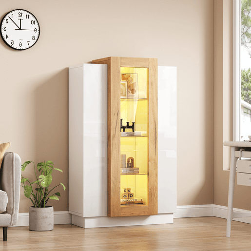 Vitrine de painel de partÃculas com 1 porta e luz led,branco+natural Vitrine de painel de partÃculas com 1 porta e luz led,branco+natural