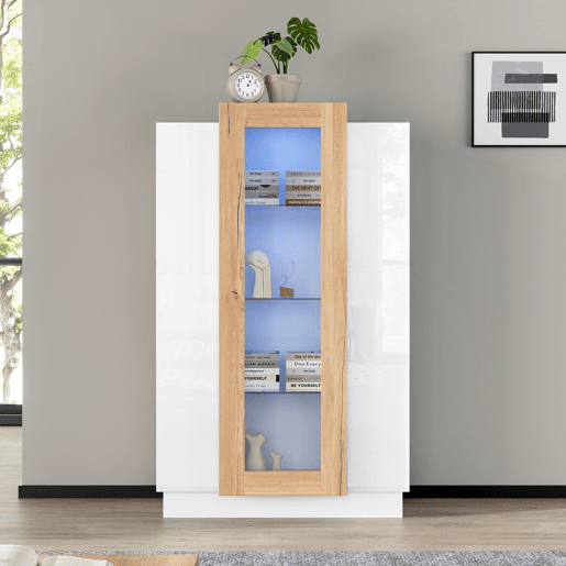 Vitrine de painel de partÃculas com 1 porta e luz led,branco+natural Vitrine de painel de partÃculas com 1 porta e luz led,branco+natural