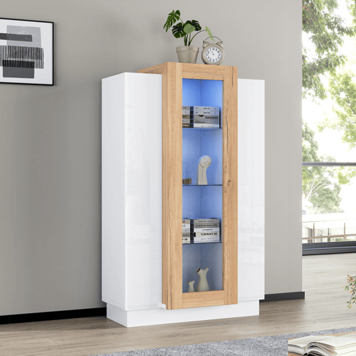 Vitrine de painel de partÃculas com 1 porta e luz led,branco+natural Vitrine de painel de partÃculas com 1 porta e luz led,branco+natural