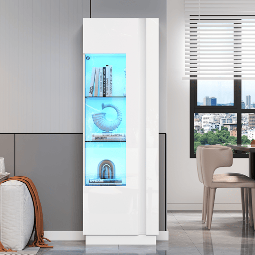 Vitrine de painel de partículas com 1 porta e luz led,branco Vitrine de painel de partículas com 1 porta e luz led,branco