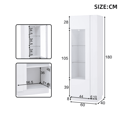 Vitrine de painel de partículas com 1 porta e luz led,branco Vitrine de painel de partículas com 1 porta e luz led,branco