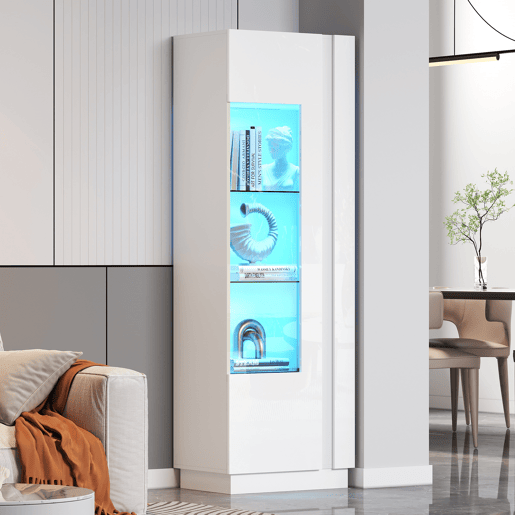 Vitrine de painel de partículas com 1 porta e luz led,branco Vitrine de painel de partículas com 1 porta e luz led,branco
