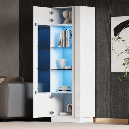 Vitrine de painel de partículas com 1 porta e luz led,branco Vitrine de painel de partículas com 1 porta e luz led,branco