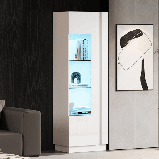 Vitrine de painel de partículas com 1 porta e luz led,branco Vitrine de painel de partículas com 1 porta e luz led,branco