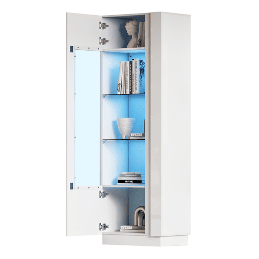 Vitrine de painel de partículas com 1 porta e luz led,branco Vitrine de painel de partículas com 1 porta e luz led,branco