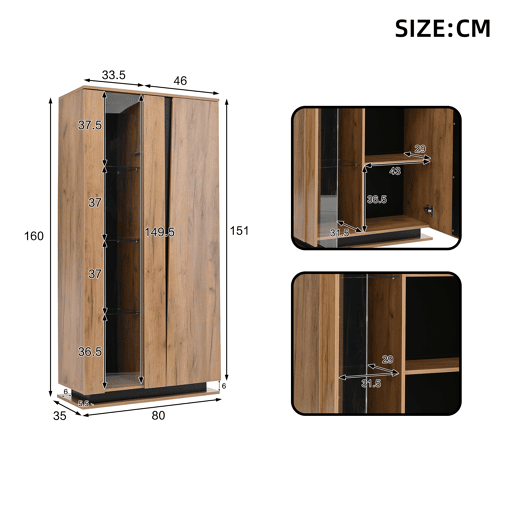 Vitrine de painel de partículas com 2 portas e luz led,natural