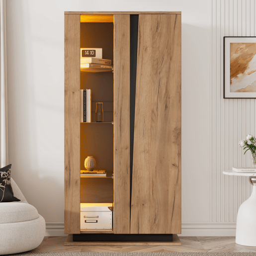 Vitrine de painel de partículas com 2 portas e luz led,natural