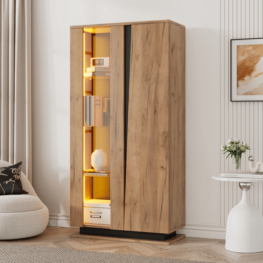 Vitrine de painel de partículas com 2 portas e luz led,natural