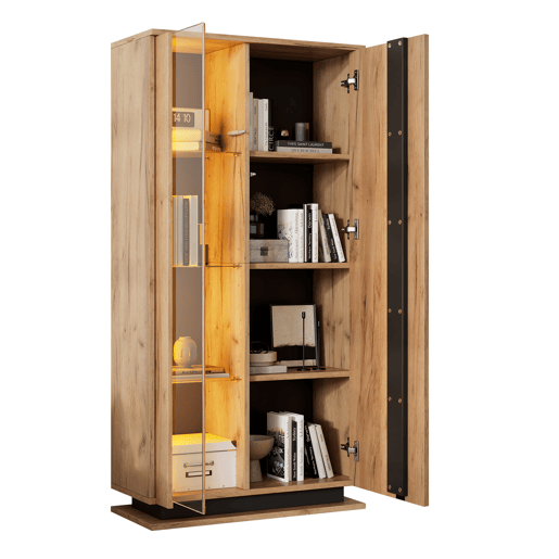 Vitrine de painel de partículas com 2 portas e luz led,natural