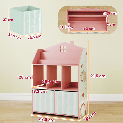 AIYAPLAY Estante Infantil Rosa com Gavetas de Tecido e Design de Raposas para Brinquedos e Livros