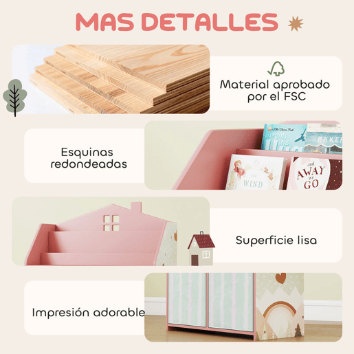 AIYAPLAY Estante Infantil Rosa com Gavetas de Tecido e Design de Raposas para Brinquedos e Livros